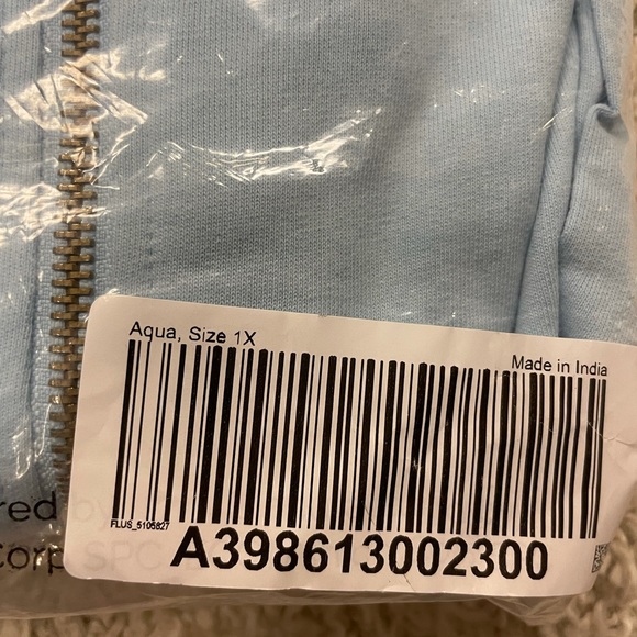 Seed to Style Organic Cotton Print or Solid French Terry Zip-Up Hoodie Aqua 1X - Picture 9 of 12